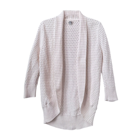 Converse One Star Knit Womens Large Open Front Cardigan Ivory 3/4 Sleeve Cotton - Picture 1 of 8